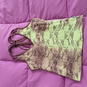 Vintage Pezzi brown & green lace halter cut camisole with triple straps Size S
